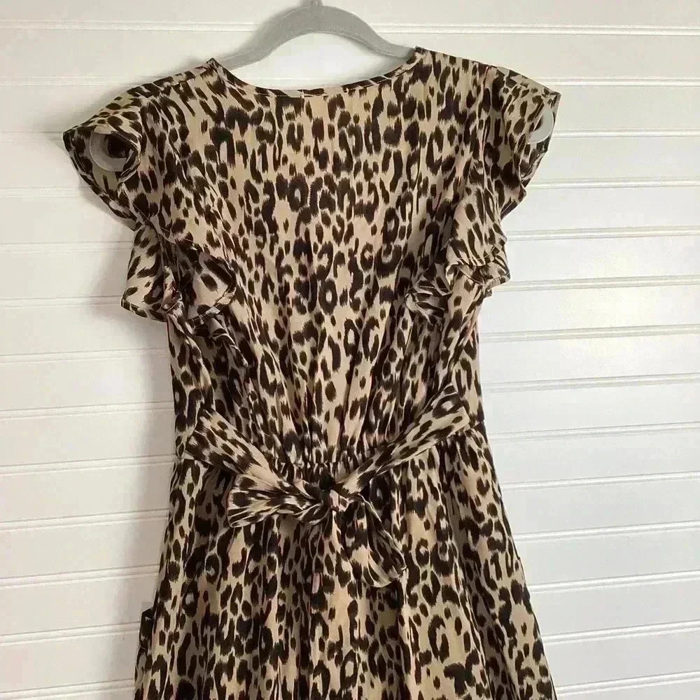 Sienna Sky Women's Leopard Print Ruffle Midi Dress Size Small
